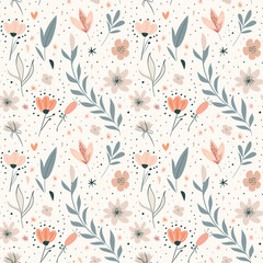 Seamless watercolor floral pattern - green leaves and branches composition on background, perfect for wrappers, wallpapers, postcards, greeting cards, wedding invitations, romantic events