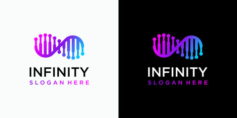 DNA vector logo design in the shape of a colorful infinity emblem with a modern, simple, clean and abstract style.