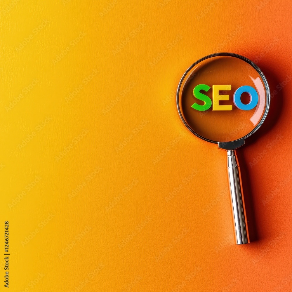 Poster a colorful image featuring a magnifying glass over the letters 