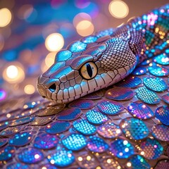 Fototapeta premium Snake with a blue and silver body and a blue and silver head