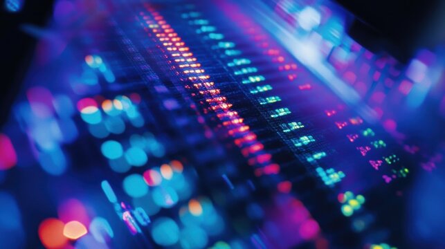 A closeup view of a microarray slide covered with tiny spots of DNA sequences positioned under a microscope emphasizing the intricate design used for screening genetically modified