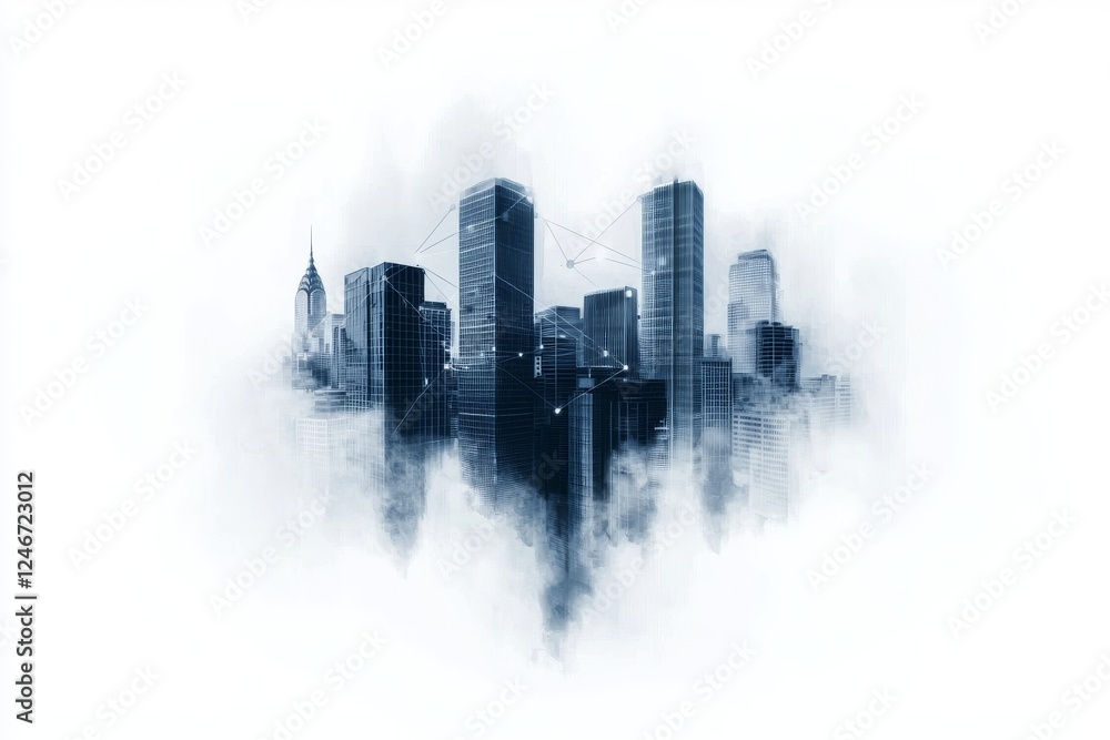 Aufkleber a visualization of a smart city, encompassing a community landscape seamlessly integrated with inter