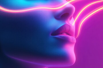 Stylish portrait of a woman with neon light effects and vibrant colors at night