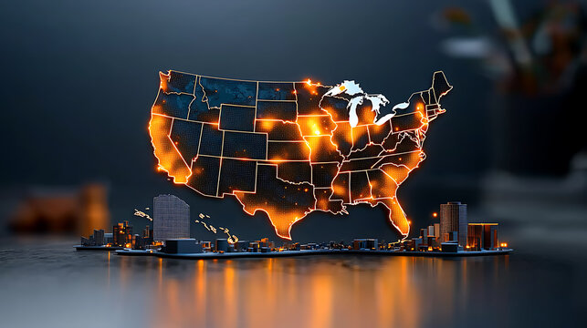 Dynamic visualization of united states energy consumption patterns digital infographic urban environment high-tech viewpoint data representation