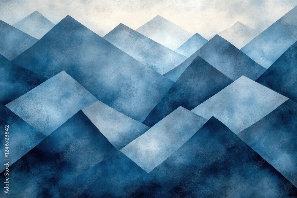 Aufkleber abstract geometric pattern in soft pastel blue with overlapping triangles and ethereal light effects