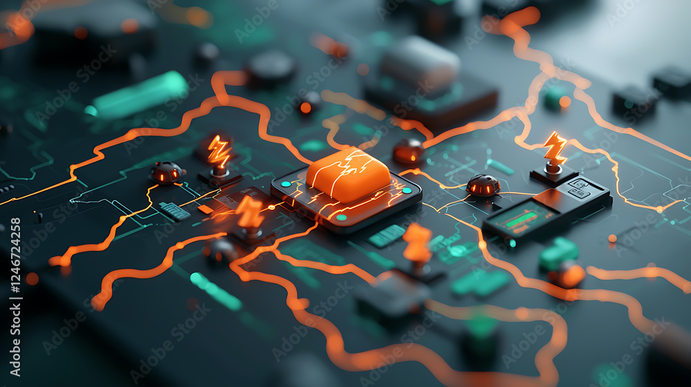 Poster exploring electric circuits and pathways digital laboratory technology art creative studio macro vie