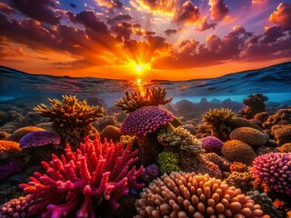 Eilat Coral Reef Silhouette - Vibrant Underwater Scene at Sunset