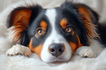 Fototapeta premium Playful Australian Shepherd Dog Portrait with Curious Expression Isolated on White Background