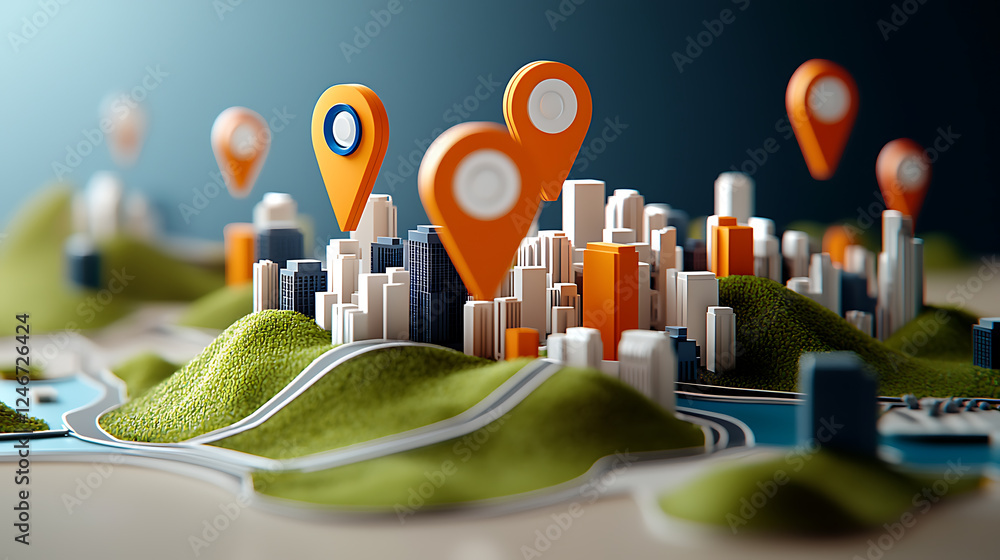 Poster urban navigation technology cityscape 3d map visualization digital environment aerial view geolocati