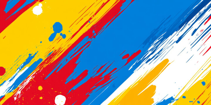 A colorful and energetic background featuring bold strokes of red, blue, and yellow. The strong, vibrant colors create a lively atmosphere, perfect for event promotions, creative marketing, or dynamic