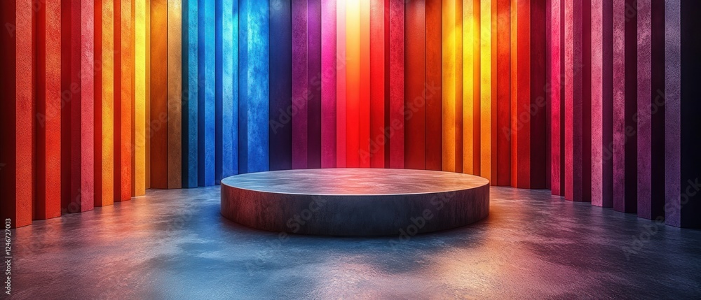 Poster colorful round podium for product display in rainbow gradient minimalist modern scene
