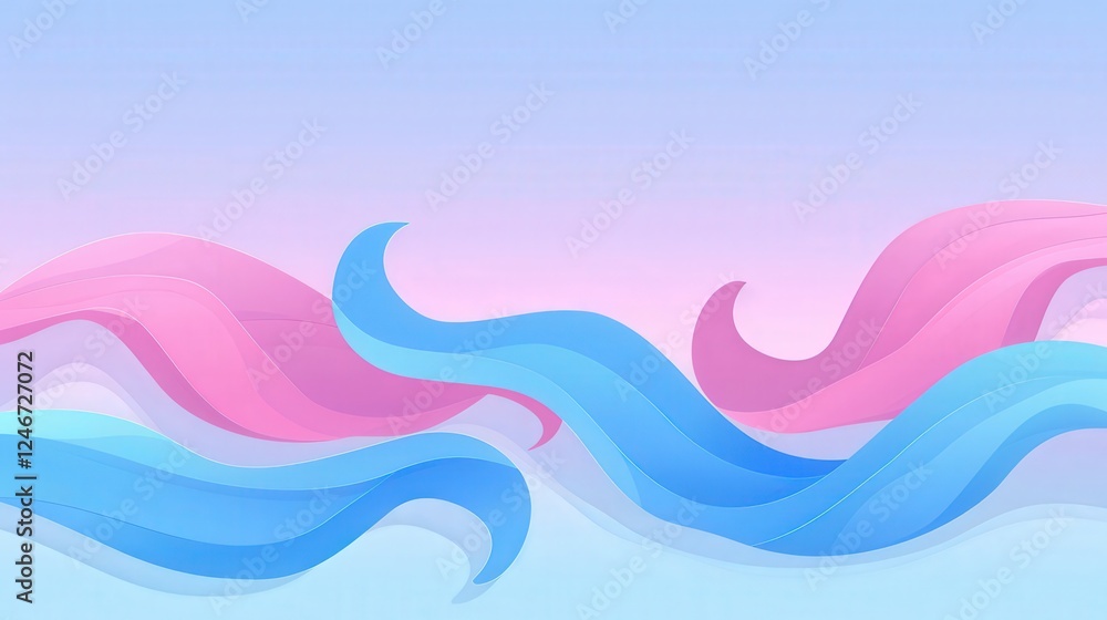 Poster a colorful abstract design featuring flowing pink and blue waves against a soft gradient background.