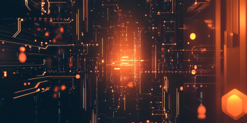 A futuristic burnt orange abstract background with holographic elements and subtle iridescent highlights, creating a sci-fi aesthetic.