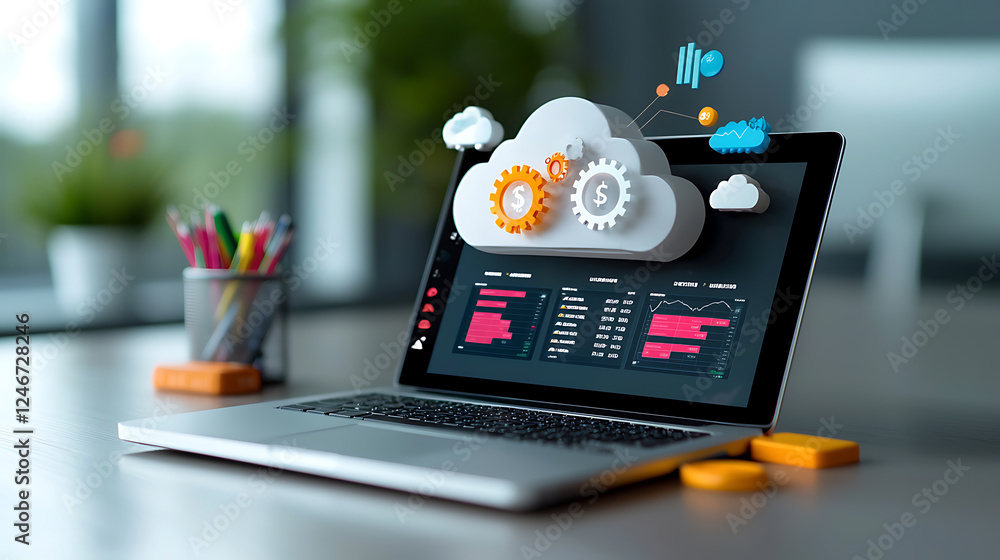 Aufkleber cloud computing solutions for financial analysis office workspace digital technology modern environm
