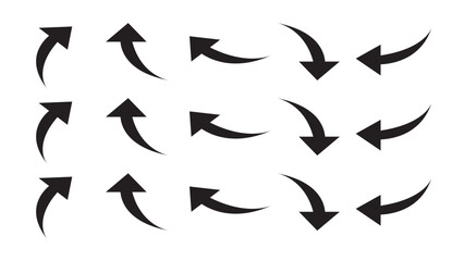 Obraz premium Diverse collection of twelve thick black curved arrows pointing in multiple directions, excellent for digital navigation.