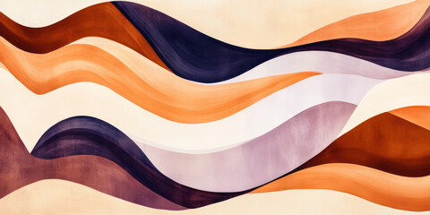 A non-seamless abstract design with smooth, organic shapes in burnt orange, peach fuzz, and lilac, evoking a sense of movement and tranquility.