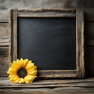 Rustic chalkboard, sunflower, wood, blank, message, autumn, background, design, advertisement