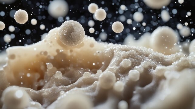 A closeup image of synthetic bone graft particles tered on a surgical drape displaying various granule sizes that are often used for filling bone defects along with subtle textures