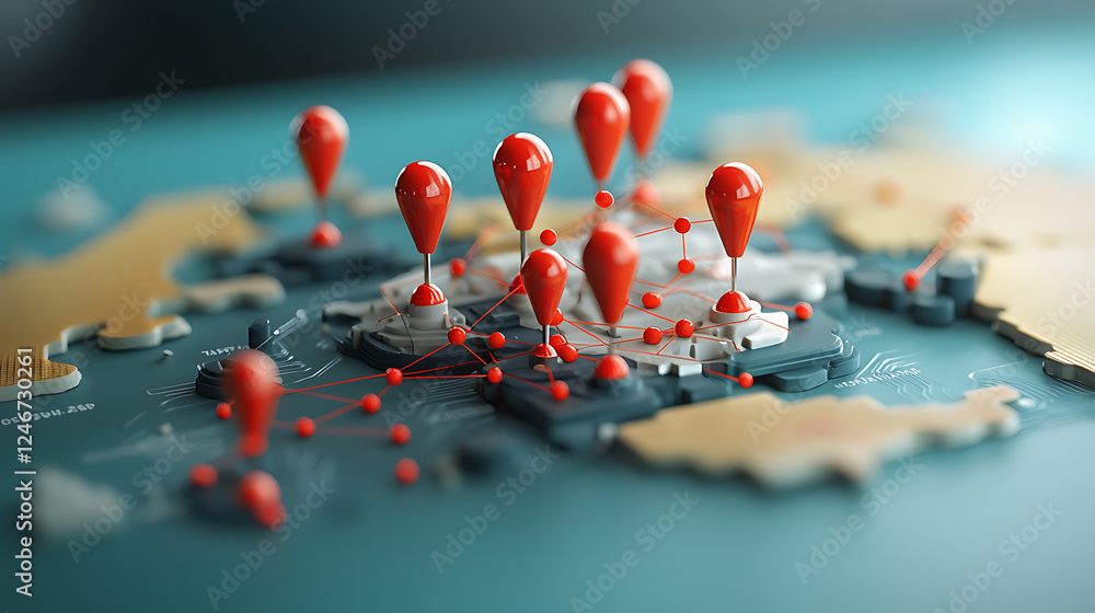 Poster strategic mapping and location identification of global points interactive digital map modern design