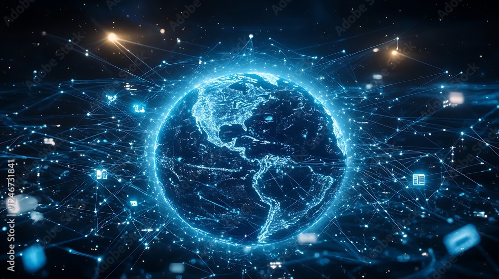 Poster digital earth with data streams and connectivity