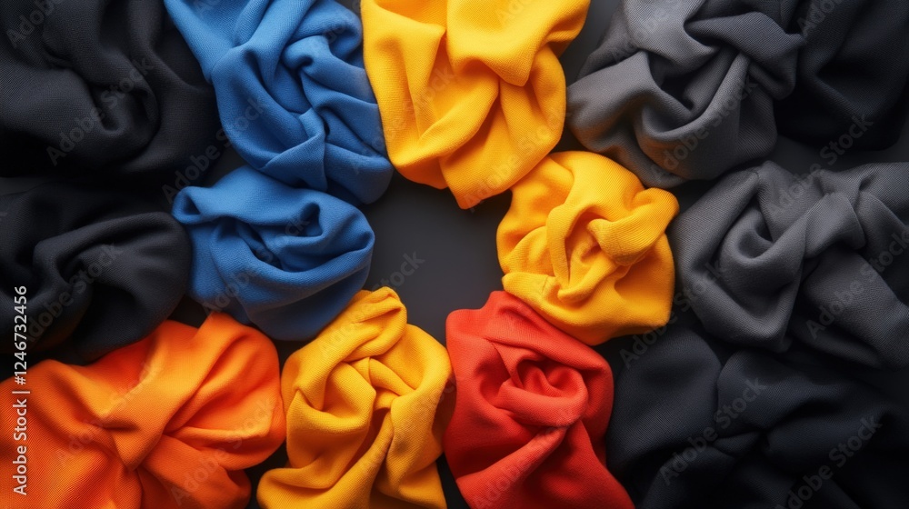 Aufkleber circle of colorful fabric pieces arranged in a circular pattern on a white background