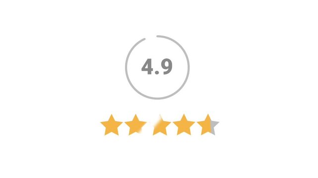 4,9 stars rating animation isolated on white background. Suitable For Product Quality, Feedback, Customer review and satisfaction, motion graphic. 