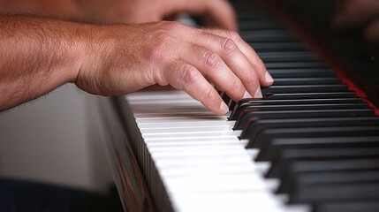 Fototapeta premium Close up of Man s Hands Playing Piano Keys Musical Instrument