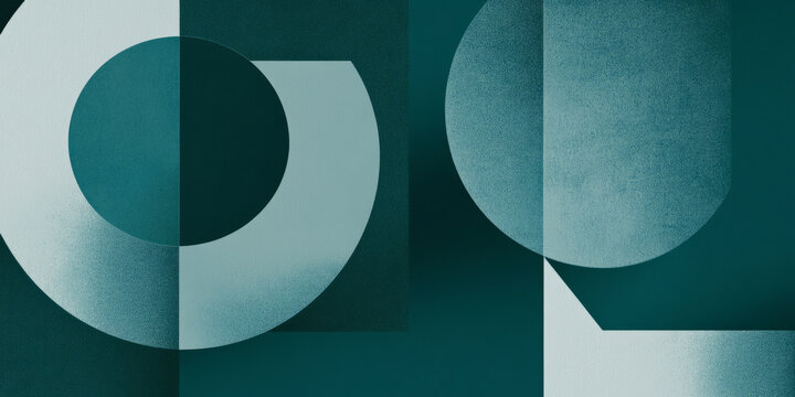 A smooth teal blue background with overlapping semi-transparent geometric shapes. This sophisticated, minimalist design works well for digital portfolios, creative agency branding, or tech-based
