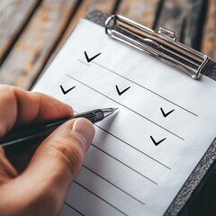 Hand checking items on a checklist.