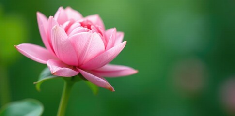 Pastel pink petals unfolding on a lush green stem, horticulture, botanicals, flower stems
