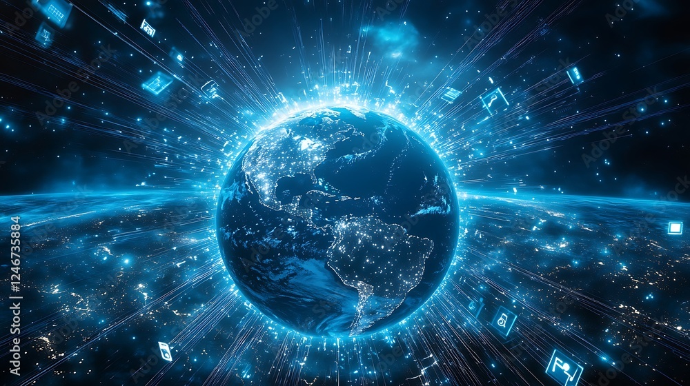 Poster digital earth with data streams and connectivity