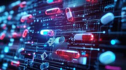 AI-powered pharmaceutical compliance system, futuristic drug safety monitoring interface