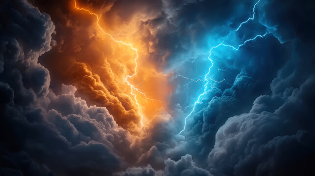 Mythical battle scene depicting perun and veles with striking lightning effects