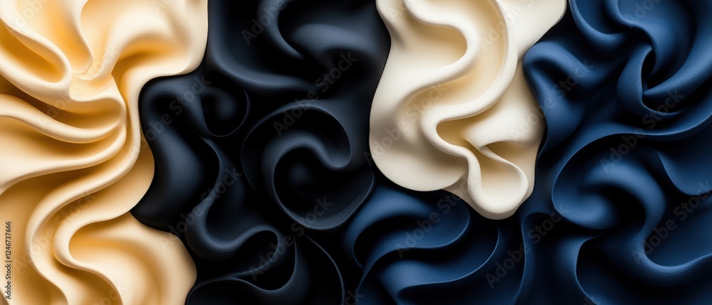 Poster set of three different colored silk fabrics arranged together on a flat surface for textile design p