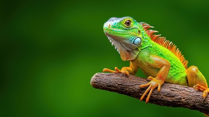 Fototapeta premium Green Reptile Iguana Lizard Species in Tropical Habitat for Wildlife Conservation and Environmental Education Stock Photo Images