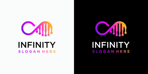 DNA vector logo design in the shape of a colorful infinity emblem with a modern, simple, clean and abstract style.