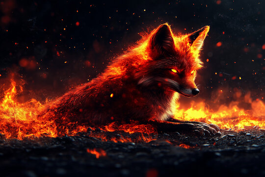 red fox in the night forest