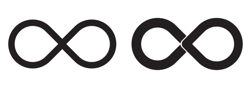 Infinity symbols. Set of infinity icons. Symbols of endless, unlimited, eternal. Vector illustration.