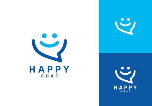 happy smile talk logo. online chat logo communication concept vector design