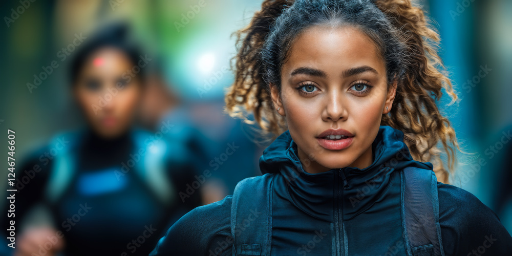 Aufkleber modern fitness enthusiasts embracing data-driven performance insights in urban setting