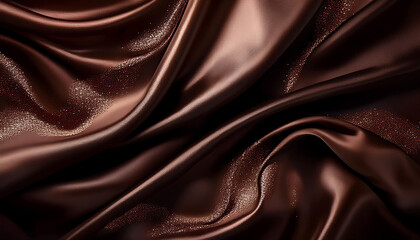 Black dark chocolate brown background. Silk satin fabric. Luxury elegant beauty premium rich. Shiny glitter shimmer wavy background. dark brown color flowing liquid, smooth swirl flowing waves.