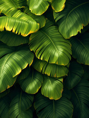 Fototapeta premium Digital Painting of Dense Banana and Palm Leaves with Lush Greenery Ideal for Tropical or Nature-Inspired Art, Home Décor, or Botanical Design Content