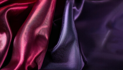 Obraz premium Dark blue and pink purple silk satin. Dark elegant background with space for design. Soft folds. Wavy. Shiny smooth fabric. Luxurious. Valentine, Christmas, New year festive.