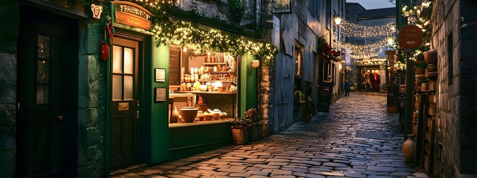 A photograph of an old, cobbled street in the city center
