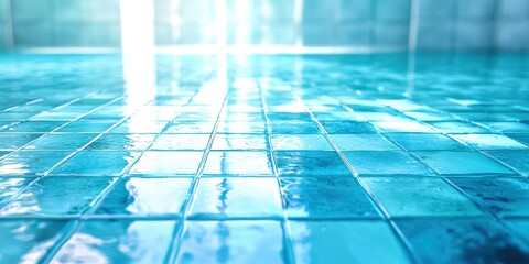 Blue tile floor with a light shining on it