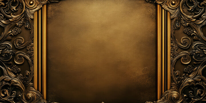 Vintage golden book cover background with embossed ornate details, classic and regal.