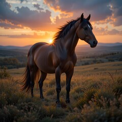 Fototapeta premium horse and beautiful background with its rider