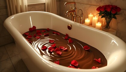 Romantic Chocolate Bath with Rose Petals