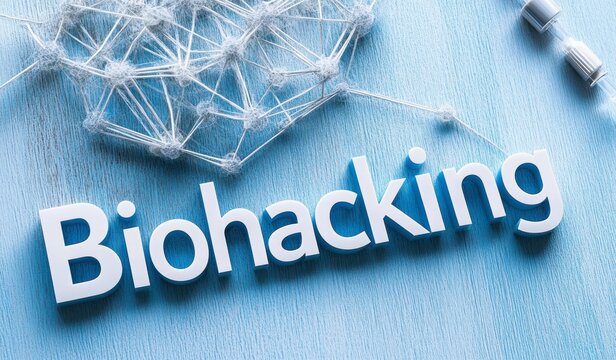 "Biohacking" in digital network style with hexagon mesh