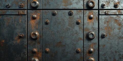 Distressed steel plate with corrosion marks and pitted surfaces, featuring rust patches scattered throughout. The heavy industrial vibe is ideal for post-apocalyptic, grunge, or rugged mechanical